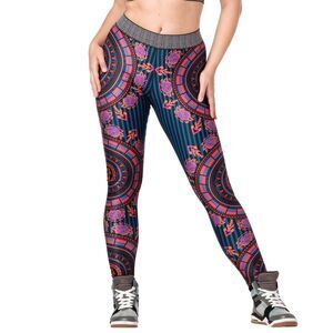 Zumba Mix It Up Long Leggings SMALL Floral Aztec Dance Workout Pants